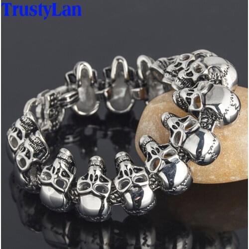 TrustyLan Punk Skull Bracelet For Men 1" Wide 8.27" Long Stainless Steel Mens Friendship Bracelets & Bangles 2018 Gifts For Him