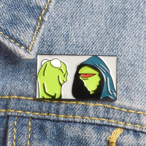 Kermit Frog Meme Soft Enamel Brooch Pins Denim clothes bag buckle Button Badge Cartoon Punk Animal Jewelry Gift for Friends