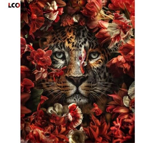 Leopard Flower Animal DIY Embroidery Cross Stitch 11CT Kits Craft Needlework Set Printed Canvas Cotton Thread Dropshipping