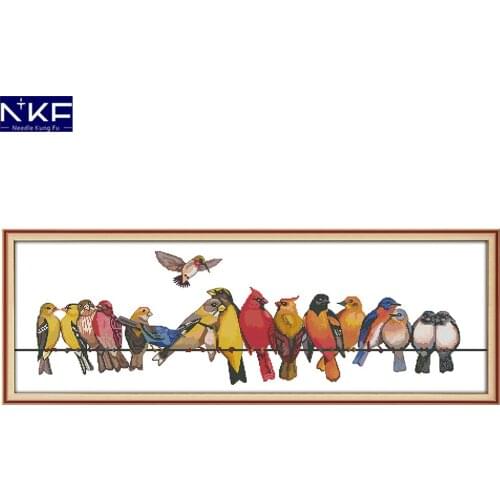 NKF The Birds Gathered Animal Cross Stitch Set Handmade Craft Needlework Cross-Stitch Embroidery Kit Cross Stitch for Home Decor