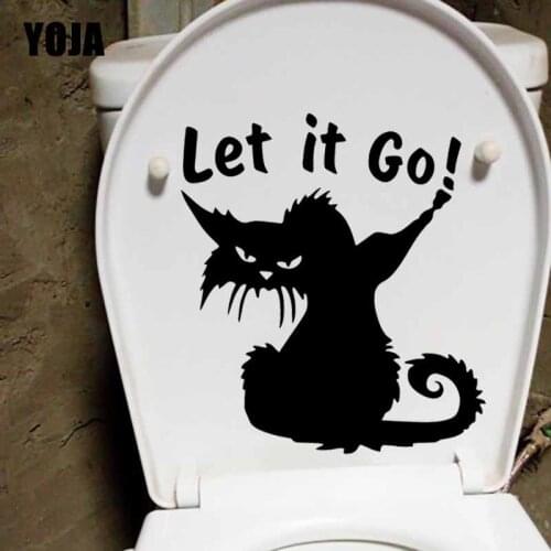 YOJA 22.1X24CM WC Funny Cat Let It Go Toilet Seat Sticker Bathroom Home Wall Decal T5-0039