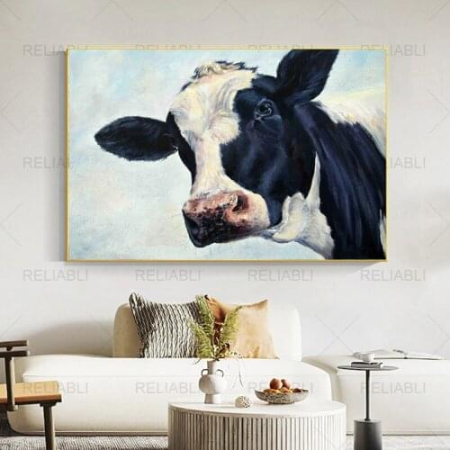 Nordic Animal Posters and Prints Oil Painting Abstract Cow Canvas Painting Wall Art Pictures for Living Room Cuadros Home Decor