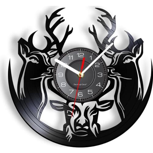 Wild Deer Hunters Man Cave Home Decor Wall Clock Antlers Woodland Deer Vintage Buck Vinyl Record Wall Clock Hunting Gift For Him
