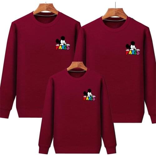 New Family Hoodies Autumn Spring Wine Red Sweatshirts Unisex Mickey Loose Streetwear Top Women Cotton Pullover Clothes Casual