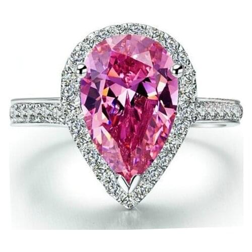 Fashion Dazzling Pear Cut Pink 5A Zircon stone 925 Sterling Silver Engagement Wedding Ring Sz 5-11 Free shipping Gift