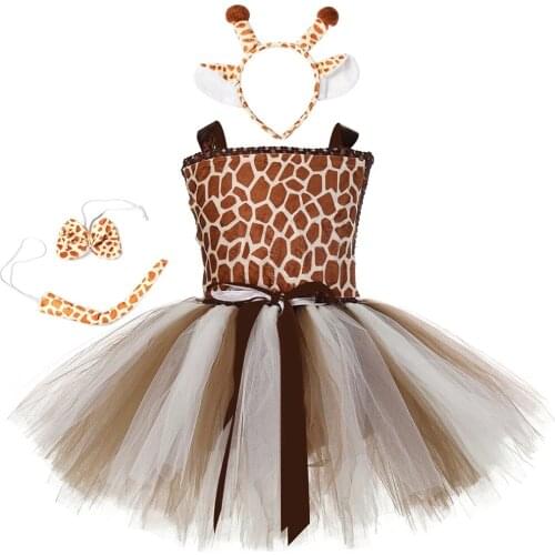 Giraffe Girl Tutu Dress With Matching Headband Set Baby Kids Cute Animal Role Play Costume Outfit Clothes For Halloween Birthday
