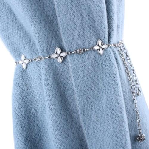 Luxury fashion designer high quality flower chain belts for women ladies rhinestone metal waist straps female ceinture femme