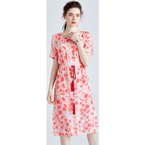 Pink Polka Dot Floral Silk Dresses Women Fashion 2021 Summer Long Casual Sexy Office Work Daily Dress Plus Size Slim Fit A Line