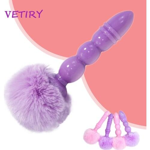 VETIRY Adult Sex Toys Hair Ball Rabbit Tail Anal Plug Feather Pull Beads Silicone Butt Plug Women Men Masturbation Flirt Toys