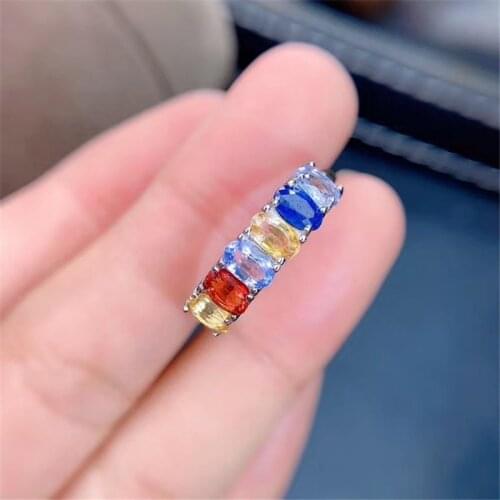 Silver Fashion Sapphire Ring 6 Pieces 3mm*5mm Natural Sri Lanka Sapphire Ring 925 Sapphire Jewelry
