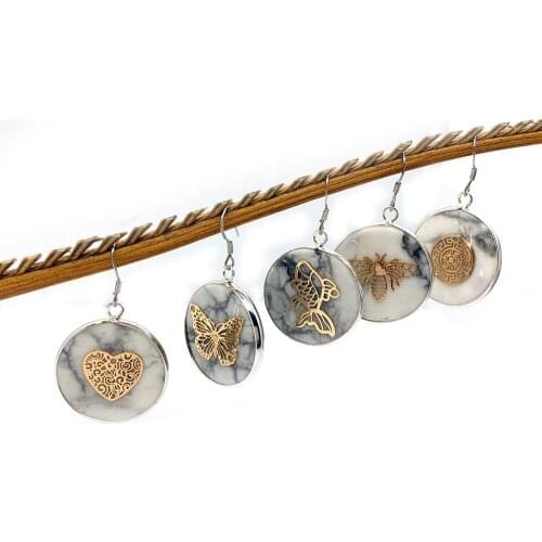 Earrings for Women Jewelry White Turquoise Round Multicolor Edging Metal Inlay DIY Production Ear Studs Pendant Accessories