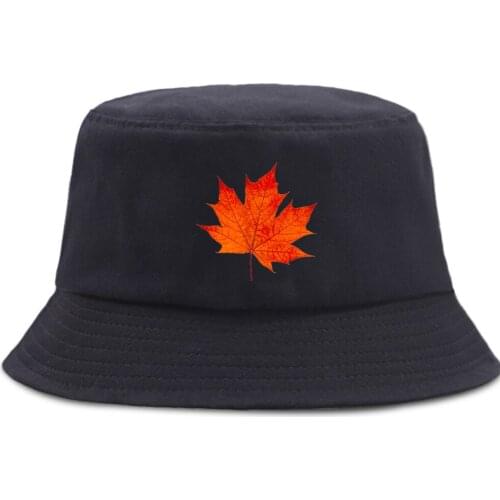 Orange Maple Leaf Funny Printed Fishermans Hats Outdoor Cotton Sun Caps Foldable Women Beach Cap Sunscreen Casual Bucket Hat