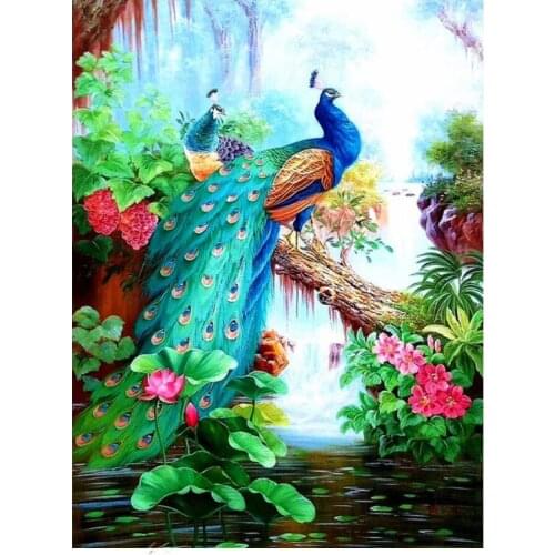 Blue Peacock Diamond Embroidery Painting Landscape Mosaic Rhinestone Stickers Wall Decor New Arrival Puzzle Picture Diamond Dots
