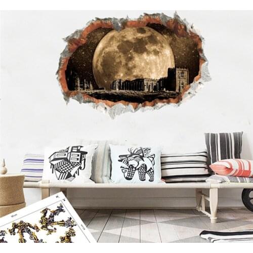 Ancient Construction Star Sky Wall Stickers For Living Room Bedroom Home Decoration Landscape Mural Art 3d Broken Hole Decals