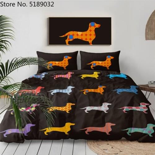 Dachshund Bedding Set Cute Colorful Puppy Duvet Cover Cartoon Bed Cover Pet Dog Home Textiles Queen 2/3Pcs Dropship