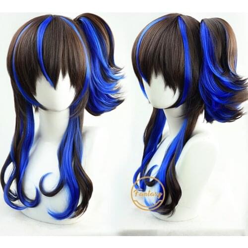 Pretty Derby Daitaku Helios Cosplay Heat Resistant Synthetic Long Hair Blue Brown Wig Cosplay Hallowen Party + Free Wig Cap
