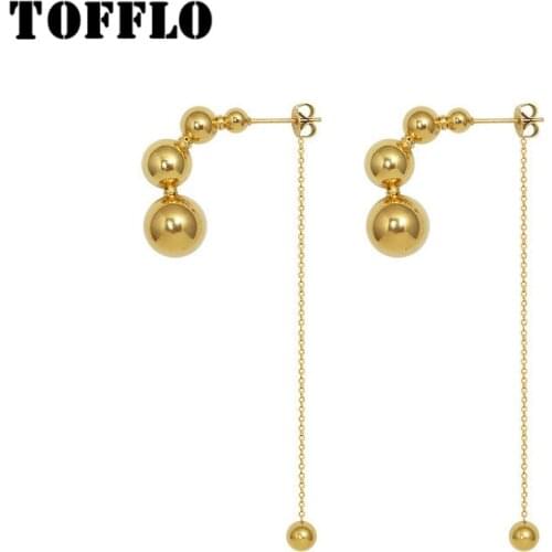 TOFFLO Stainless Steel Jewelry Tassel Earring Geometric Ear Line Splicing Steel Ball Earrings Women Fashion Earrings BSF043
