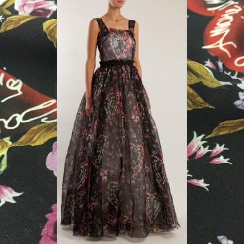 Hand-painted Red Heart Flower Type Thin Material Printing Cloth for Dresses Shirts Sewing Fabrics by the Meter Home Textile