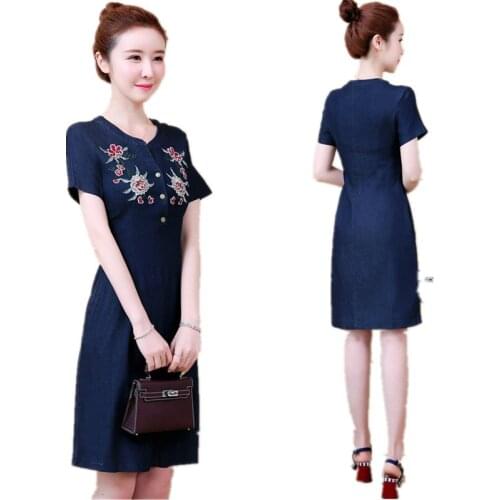 Trending Products 2020 Summer Denim dress women large size dresses Embroidered denim dresses Stylish clothes High quality 1618