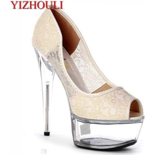 15cm high heels and night club single shoe lace crystals and small size shoes hate sky-high heels and dancing shoes