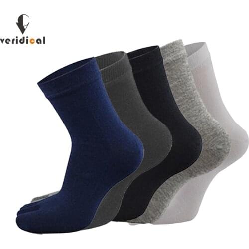 Veridical 5 Pairs/Lot Mens Business Dress Five Finger Toe Socks High Solid 100 Cotton Long Sox High Quality Meias Masculino