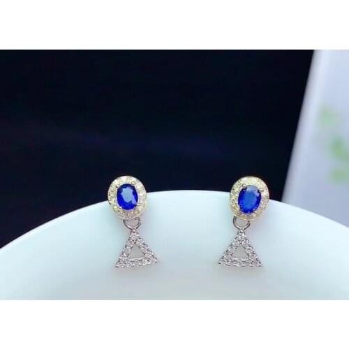 CoLife Jewelry Natural Blue Sapphire Earrings for Daily Wear 3mm*4mm Sapphire Stud Earrings 925 Silver Sapphire Jewelry