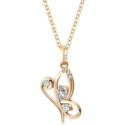 Love heart shape Necklace Pendants for womens Stainless Steel Rose Gold Color Chain Necklace Cubic Zirconia Pendants Jewelry
