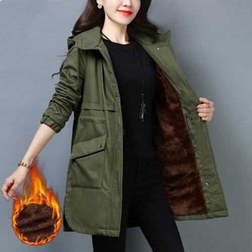 Winter Women Windbreaker Coat 2021 New Plus Velvet Thick Hooded Jacket Female Warm Overcoat Large Size Loose Women Tops H165