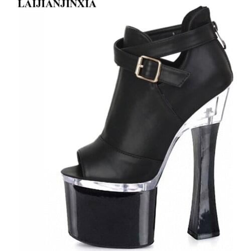 New Spring Sexy Women Pole Dancing Ankle Boots 18cm Square High Heels Platform Shoes Wedding Party Dress Dance Shoes