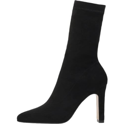 Firowe Women Sock High Heel Boots Women Thick Heel Ankle Booties Female Winter Pointed Toe Boots Shoes size 43 women shoes