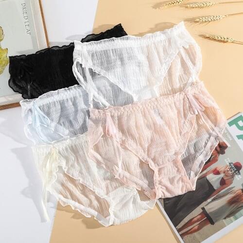 Women Sexy Panties Lace Underpants Low-waist Panties Mesh See Through Perspective Briefs Female Fashion Underwear Lingerie