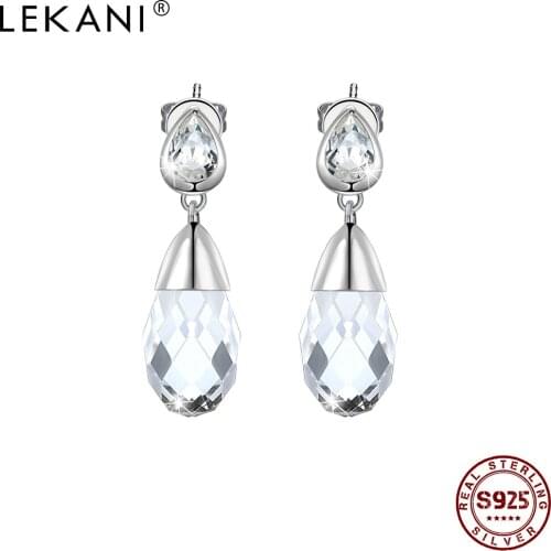 LEKANI 925 Sterling Silver Romantic Stud Earrings For Women Transparent Water Drop Austria Crystal Earring Wedding Hot Sale