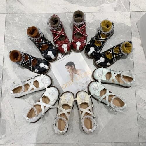 Vintage round head flat platform women Japanese student sweet lolita shoes cute bowknot cross strap kawaii shoes loli cos Lolita