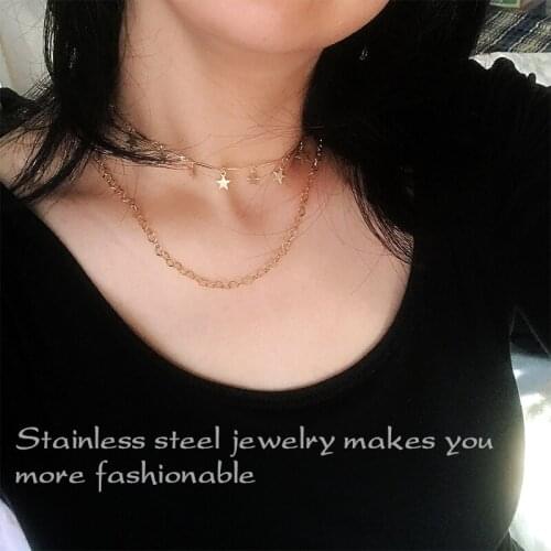 Women Necklace Suspension Neck Chain 316L Stainless Steel jewelry Heart-Shaped Gold Pendants Star Multilayer necklace Choke