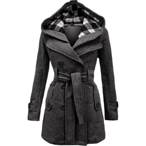 Women Long-sleeved Woolen Coat 2021 Winter Warm Fleece Jacket With Belts Double Breasted Jacket SolidCasual Slim Lady coats