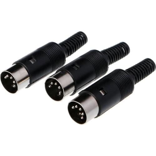 3 Pcs DIN Male Plug Cable Connector 5 Pin with Plastic Handle G32C