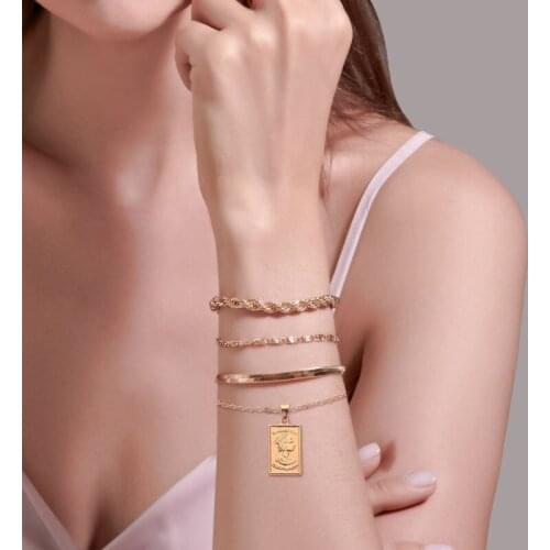 4pcs/lot Fashion Wrap Bracelets & Bangles For Women Hip Hop Jewelry Twist Chain Gold Bracelets Friendship Gift Pulsera Hombre