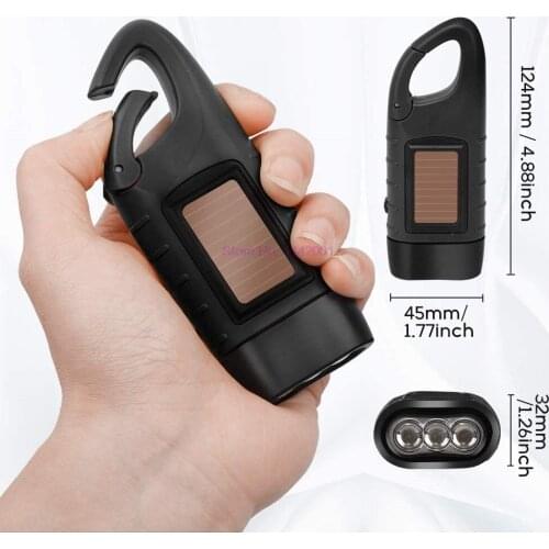 50pcs Mini Emergency Hand Crank Dynamo Solar Flashlight Rechargeable LED Light Charging Lamp Powerful Torch For Outdoor Camping