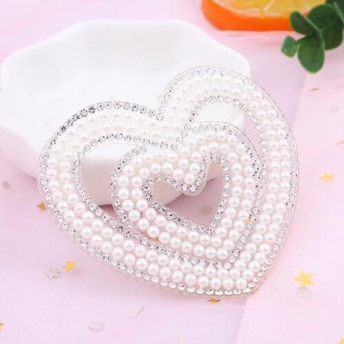 3pc Crystal pearl heart Rhinestone patches Iron on Clothes Appliques Badge Fabric Sticker Apparel Accessories