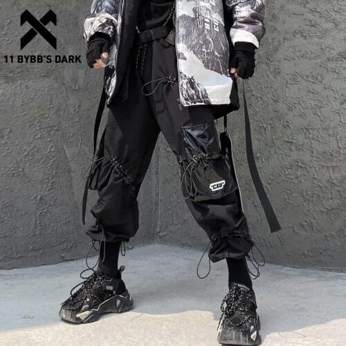 11 BYBBS DARK Hip Hop Multi Pockets Loose Harem Cargo Pants Men Harajuku Streetwear Elastic Waist Joggers Male Trousers Fashion