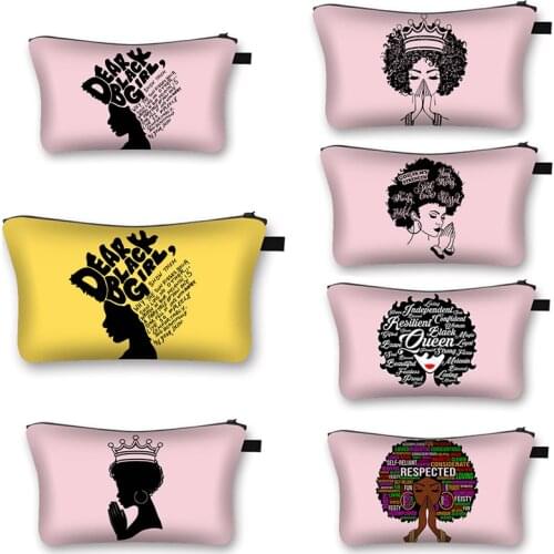 Black Beauty Print Cosmetic Bag African Art Girl Light Portable Storage Bags Ladies Personalized Cosmetic Cases