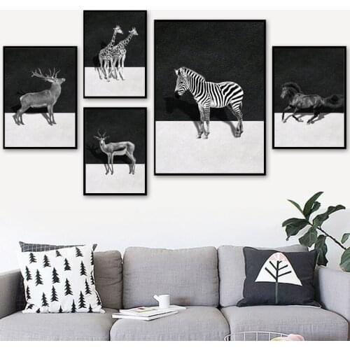 Black White Zebra Horse Giraffe Antelope Elk Wall Art Canvas Painting Nordic Posters And Prints Wall Pictures For Living Room