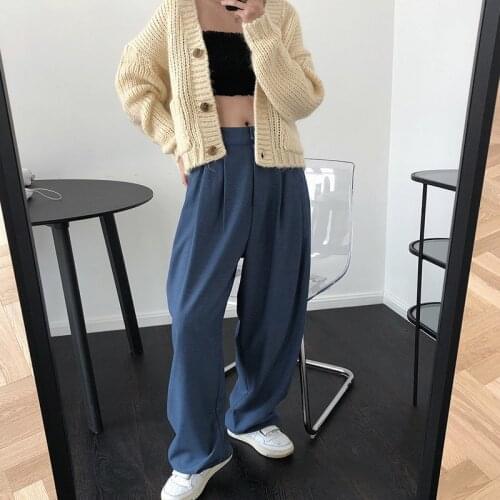 Black Trousers New Arrivals Loose Casual Fit Wide Leg Pants Women Fashion Tide Spring Autumn 2021 Z304