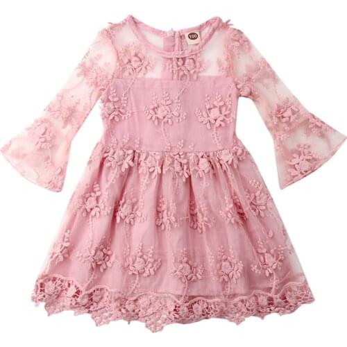 Toddler Baby Girl 3/4 Bell Sleeve Dress Princess Party Lace Tutu Mesh Dresses