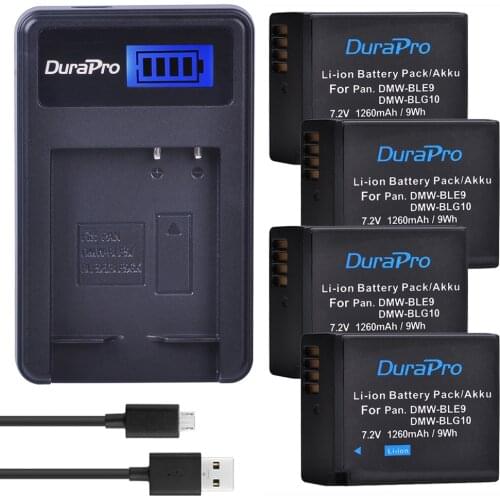 4Pcs 1260mAh DMW-BLG10 BLG10 BLG10E DMW-BLE9 Li-ion Battery Charger Set for Panasonic LUMIX GF5 GF6 GX7 LX100 GX80 GX85 Camera