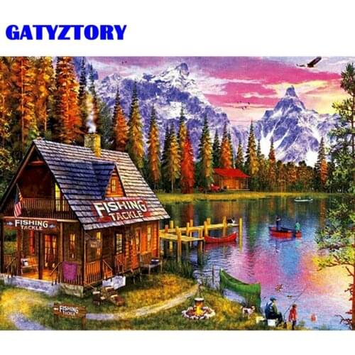 GATYZTORY Snow Mountain House Landscape Painting By Numbers Kits For Adults Acrylic Oil Paint Framed Canvas Wall Decor Diy Gift