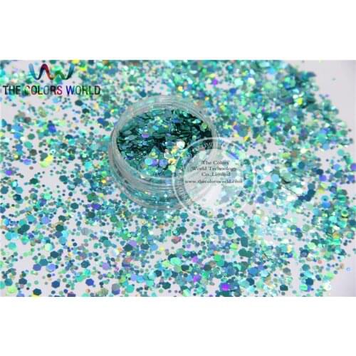 H2151-147 Mix Holographic Blue Colors Hexagon shapes Glitter for nail art and DIY decoration