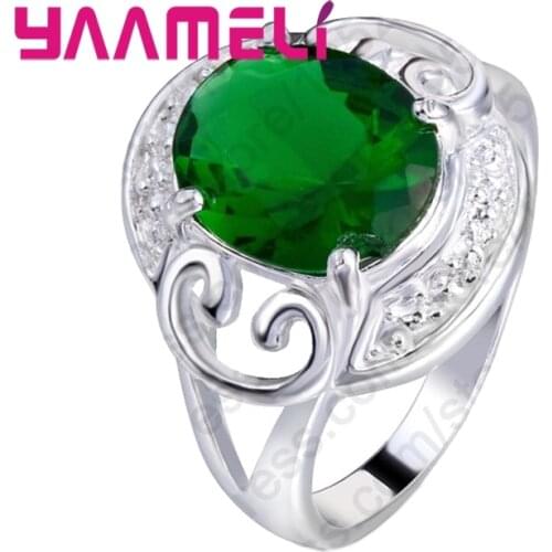 Retro Old Fashion Green Crystal Rings For Wedding Engagement Jewelry Women 925 Sterling Silver Finger Party Bijoux