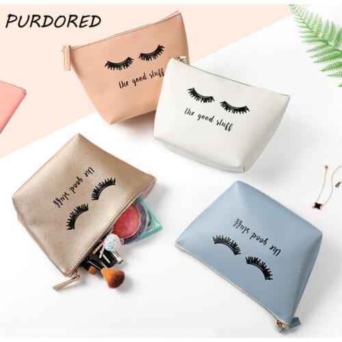 PURDORED 1 Pc 5 Color Women Eyelash Cosmetic Bag PU Make Up Bag Travel Washing Toiletry Kit Organizer Makup Beauty Case Neceser