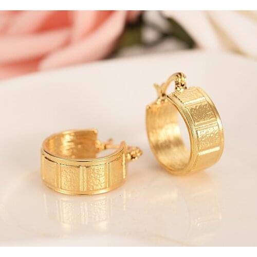24k gold Round Circles Huggies Hoop Earrings Gold Jewellery Formen Kids Children Aros women jewelry african Christmas gift